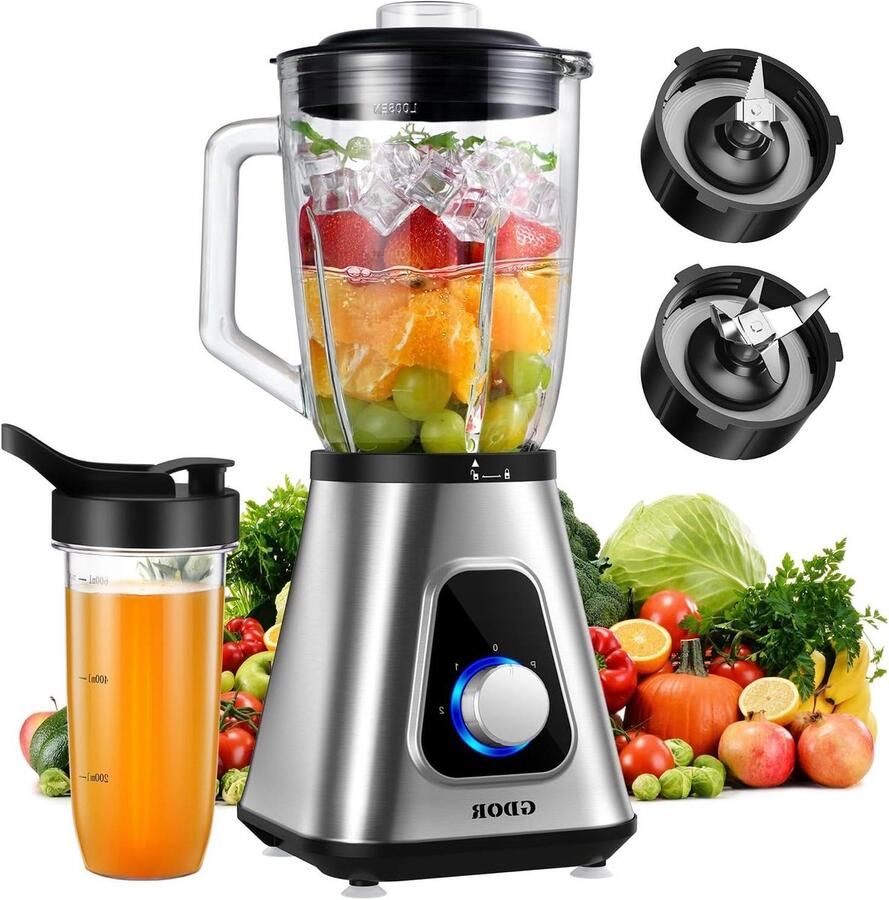 Krachtige Blender Keukenmixer Smoothie Maken 2-in-1 Functie 1.5L Pot Zilver