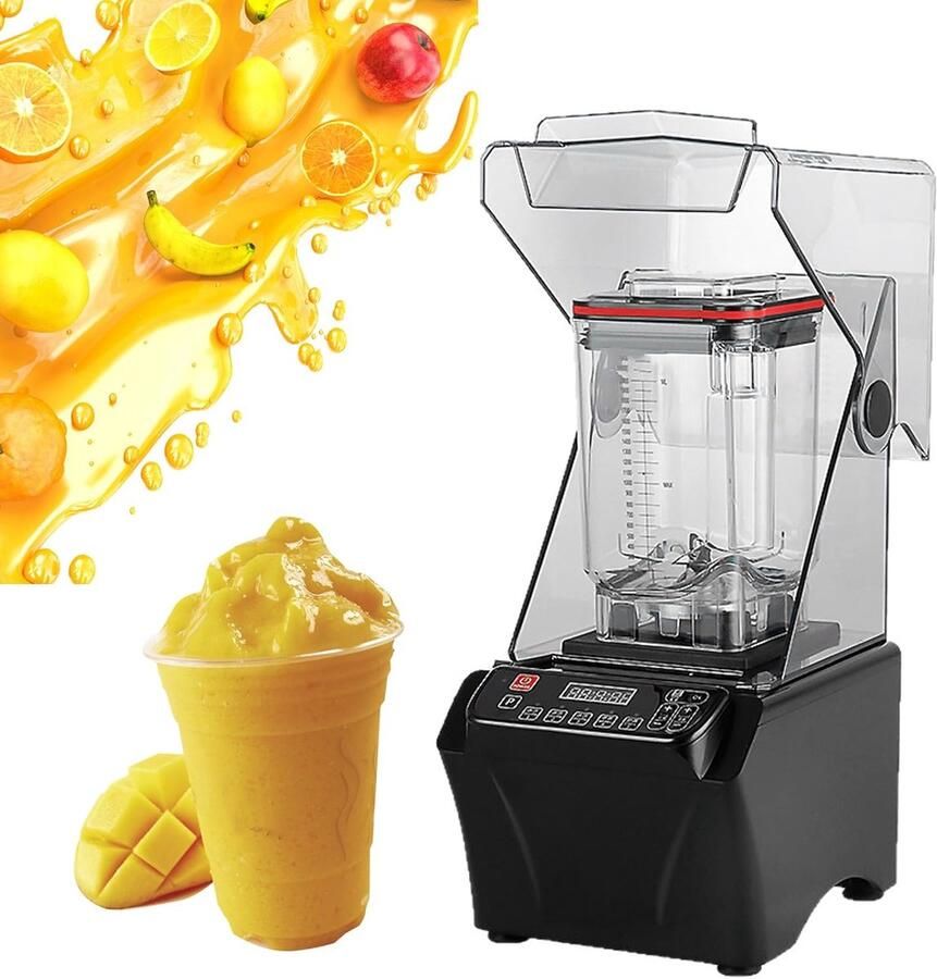 Krachtige Blender Keukenmixer Smoothies Maken Geluidsdempende Deksel 2 Liter Inhoud Zwart