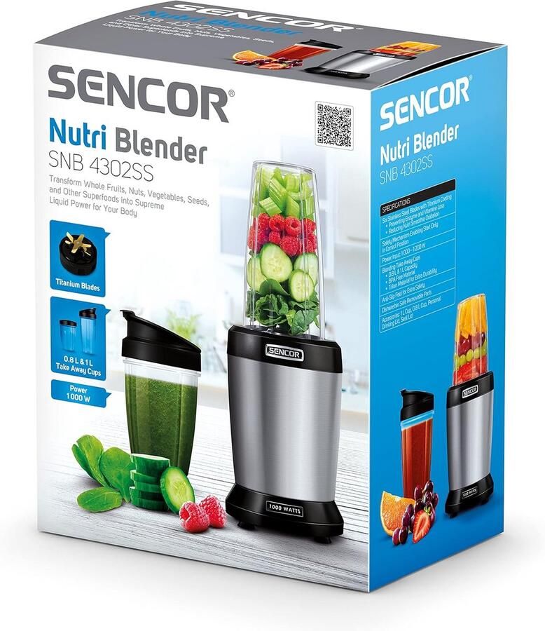 Krachtige Blender Keukenmixer voor Smoothies en Soepen 2 BPA-vrije Bekerhouders