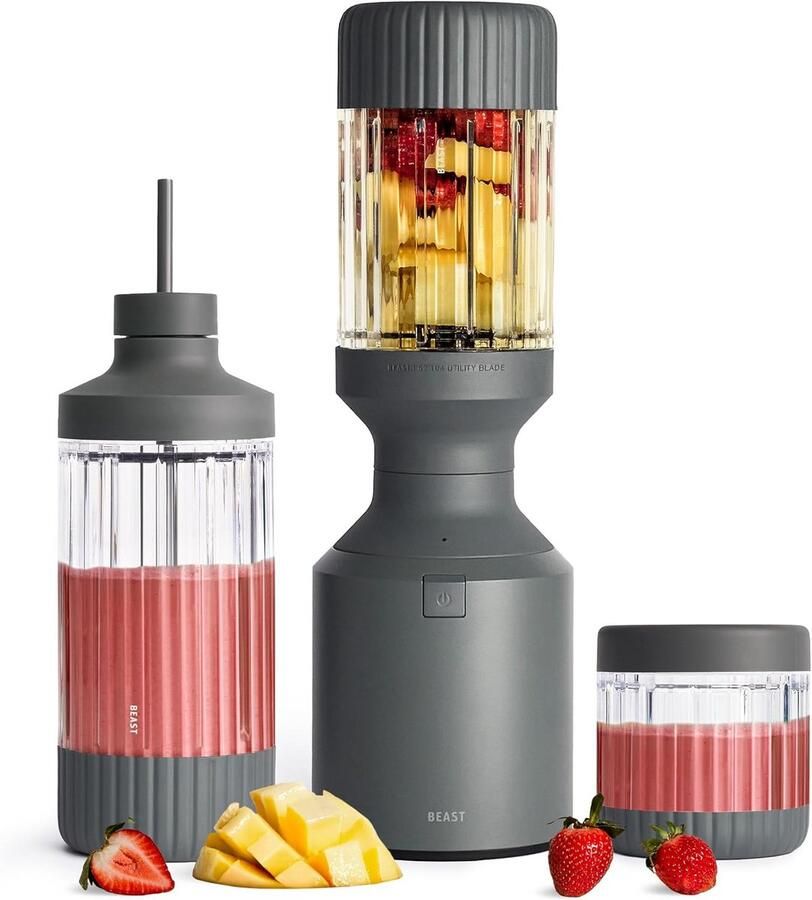Krachtige Blender met 3 Meeneembekers 1200 ml Voor Perfecte Smoothies en Sauzen 1200 W Donkergrijs