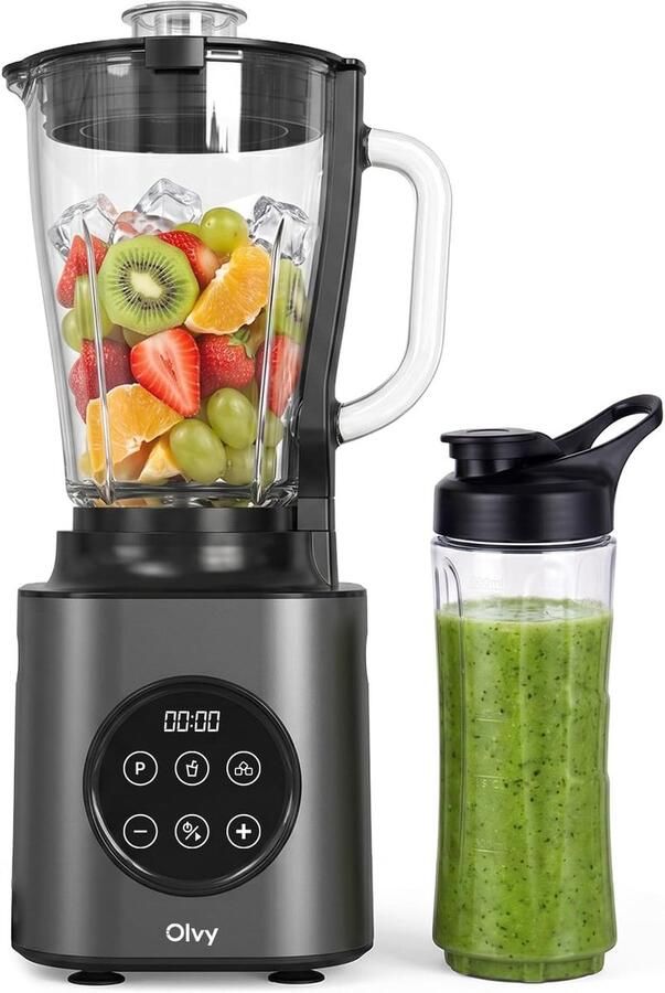 SnelShoppen Blender Smoothie Maker 1500ml Glas To-Go 1000W 9 Standen Display Silver Ideaal voor Smoothies Milkshakes en Meer in Keuken