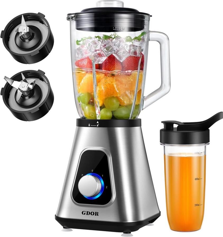 Krachtige Blender Smoothie Maker Gezonde Dranken Glazen Kan 15 Liter Kan Zilver