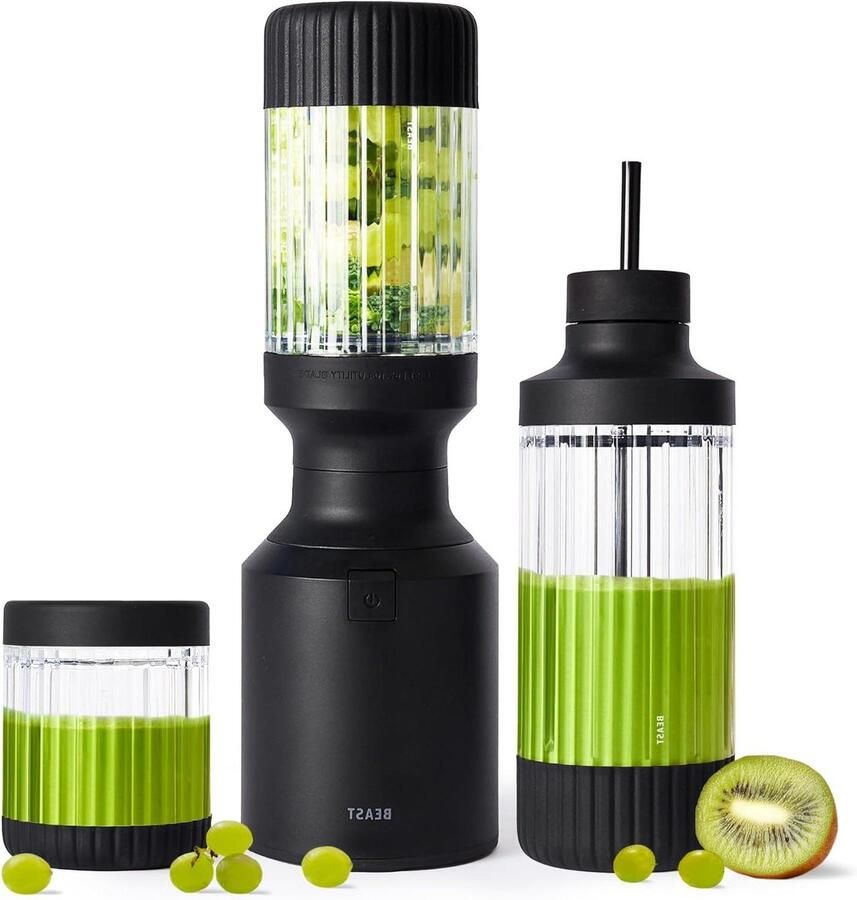 Krachtige Blender Smoothie Maker Gezonde Dranken Maken Inclusief 3 To-Go Bekers 850 Watt Zwart