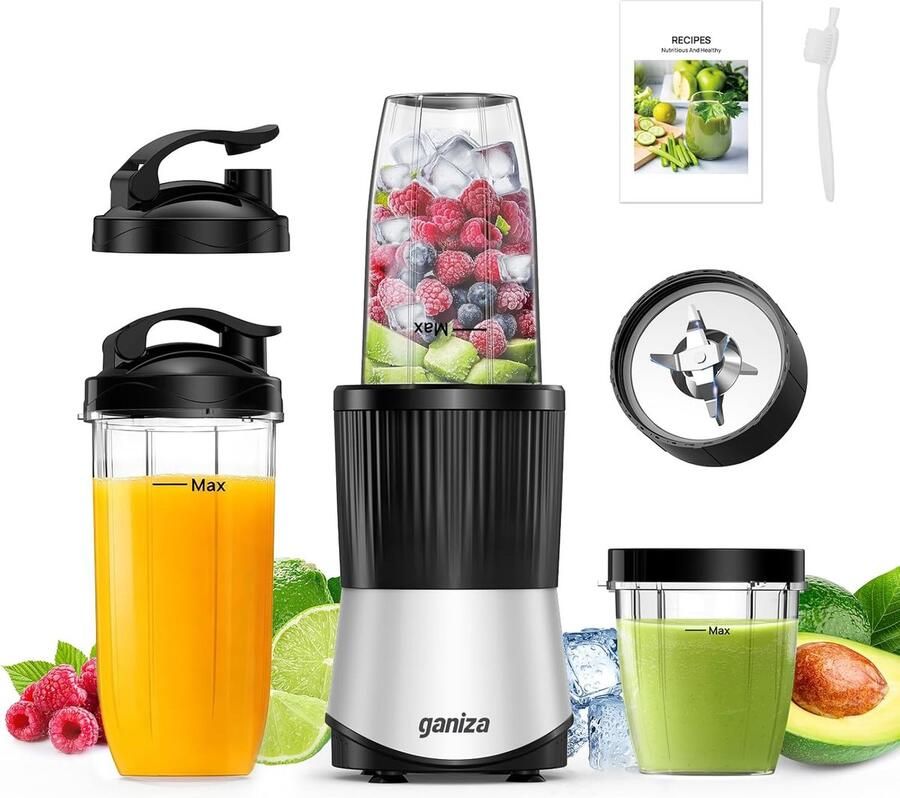 Krachtige Blender Smoothie Maker Snelle Maaltijden 11 Delig Systeem 900 Watt Vermogen Zilver en Zwart