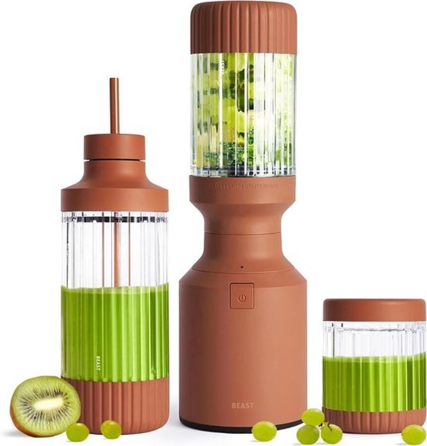 Krachtige blender Smoothiemaker Gezonde drankjes bereiden 3 to-go-bekers 850 Watt Terracotta