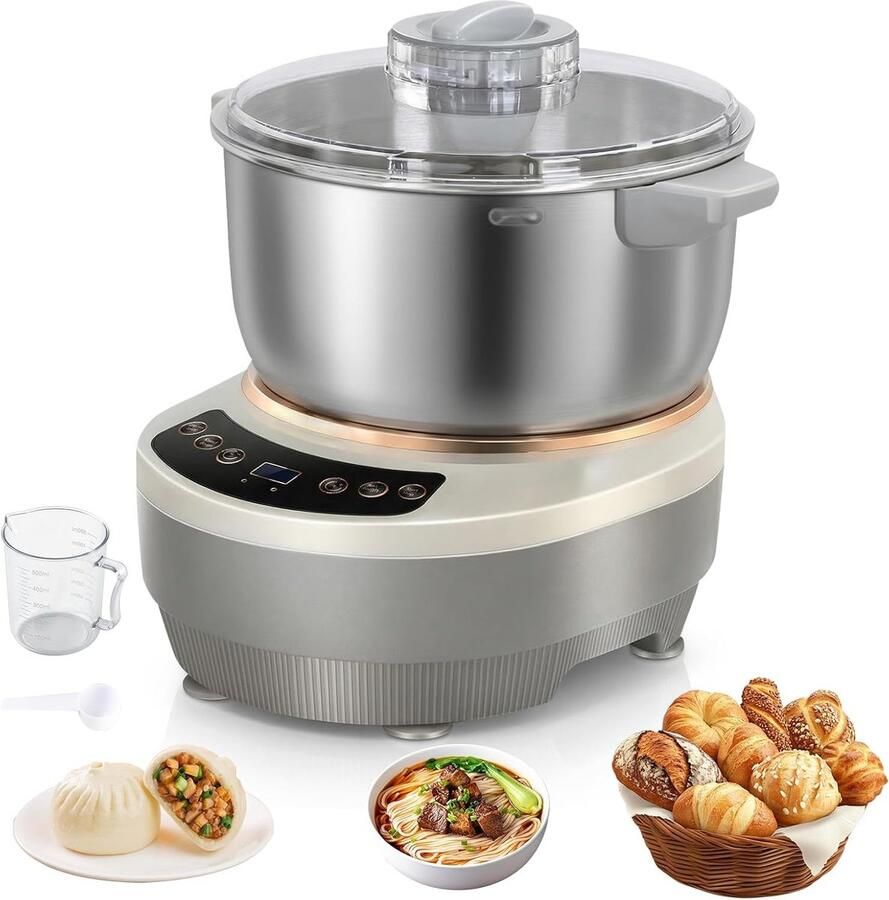 Krachtige deegkneedmachine van 7 liter met thermostatische functie voor perfect pizzadeeg en brooddeeg roestvrij staal en 200 W vermogen