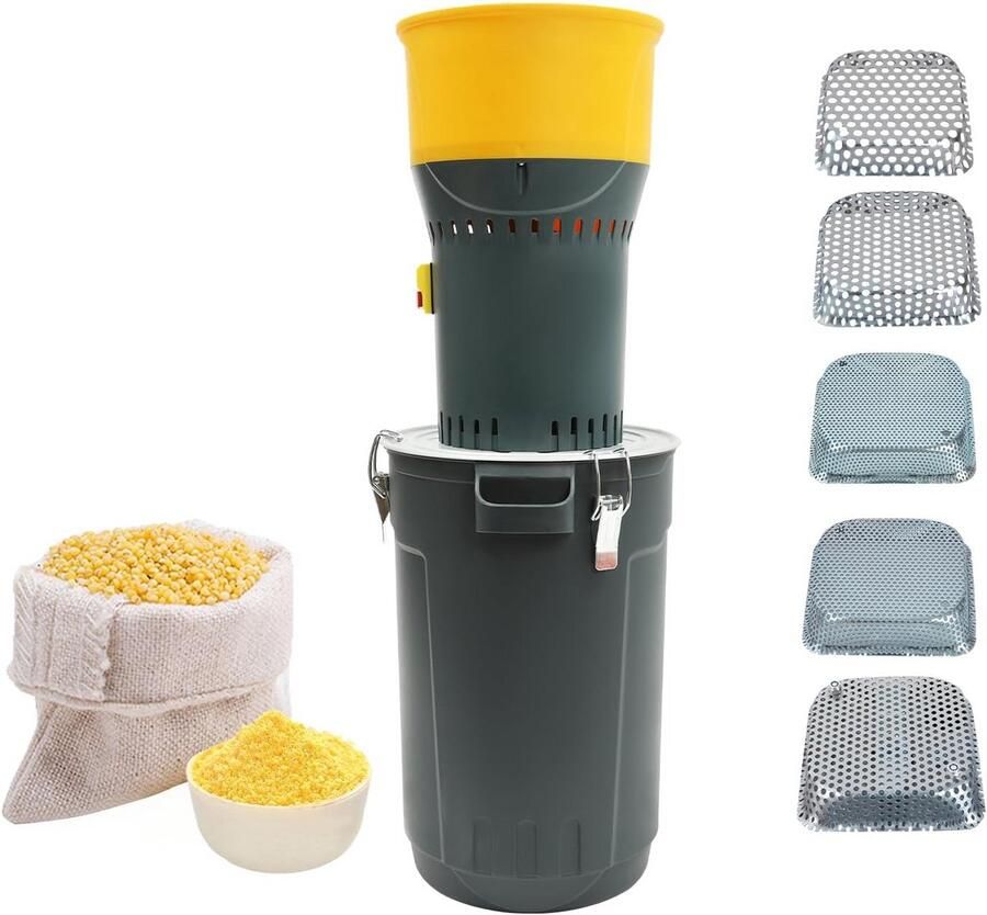 Krachtige Elektrische Graanmolen voor Fijne Meel en Kruiden Inclusief 5 Zeven