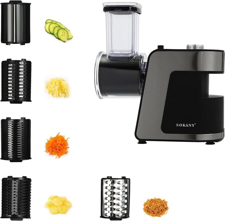 Krachtige Elektrische Groentesnijder met 10 Rvs Messen 1000W Multitalent voor Raspen en Snijden