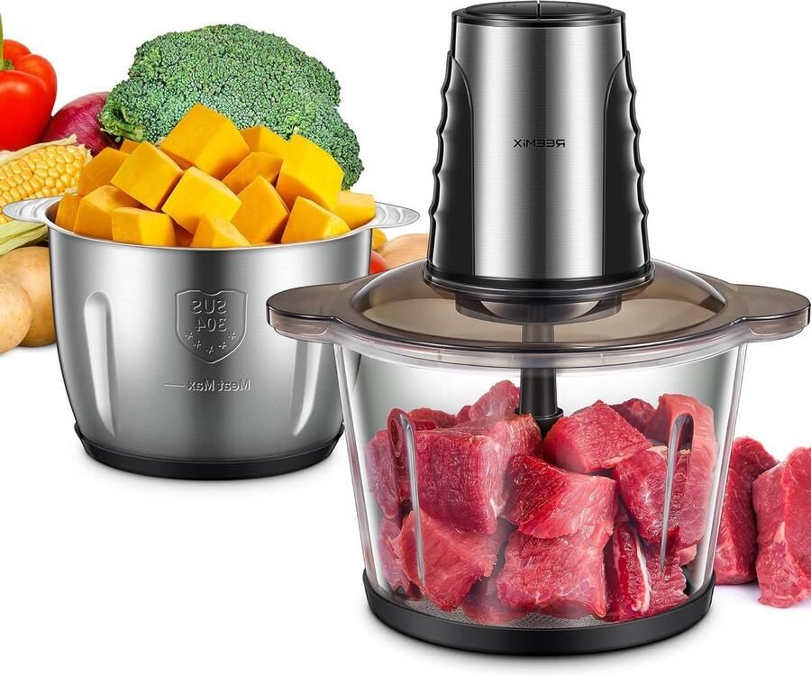 Krachtige Elektrische Hakmolen met 2 Grote Containers van 3L 2 Snelheden en Twee-laags Mes voor Vlees en Groenten 500 W