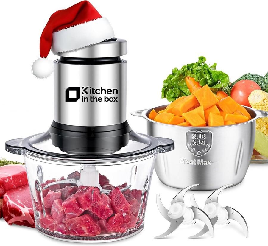 Krachtige Elektrische Hakmolen met 2 RVS Kommen en Dubbele Messensets