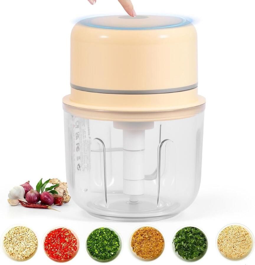 Krachtige elektrische knoflookhakmolen 450 ml mini food chopper met 3 roestvrijstalen messen USB-oplaadbaar ideaal voor het hakken van groenten en kruiden in kleine keukens