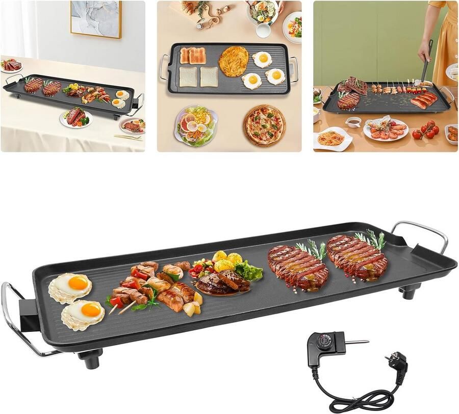 Krachtige Elektrische Tafelgrill met Antiaanbaklaag voor Binnen en Buiten
