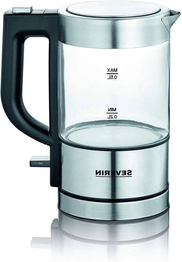 Krachtige en compacte glazen waterkoker met kalkfilter elektrische waterkoker roestvrij staal zwart 0.5 l