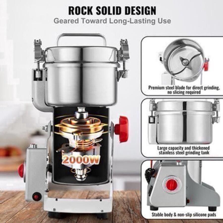 Krachtige Graanmaler – Specerijenmaler – Kruidenmolen – Elektrische Grinder – 2000W Motor – 500 Gram Capaciteit
