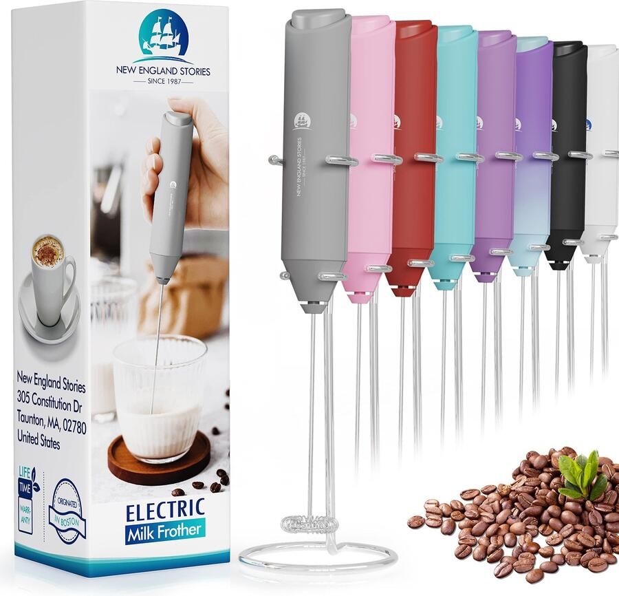 Krachtige hand-melkopschuimer mini-garde drankmixer voor koffie cappuccino latte matcha warme chocolademelk met standaard grijs