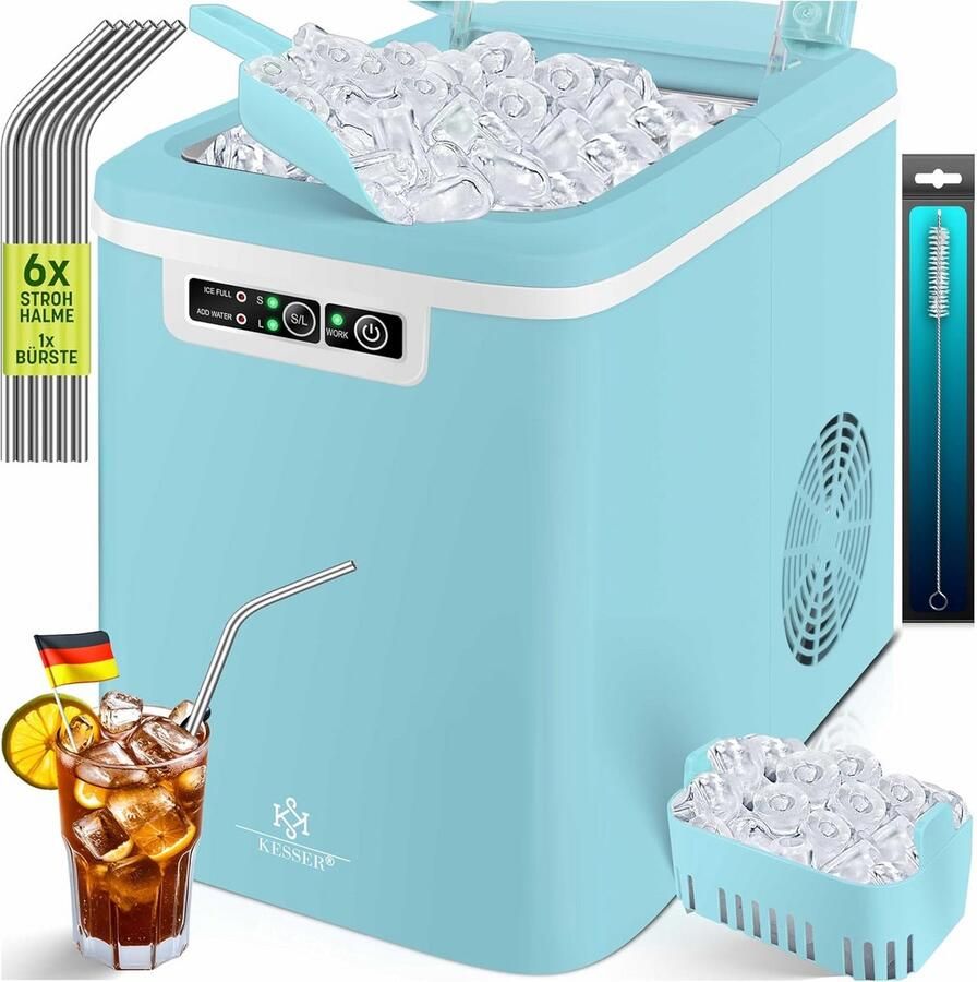 Krachtige IJsblokjesmachine met RVS 2 2L Tank en LED-Display Maakt IJs in 7 Minuten