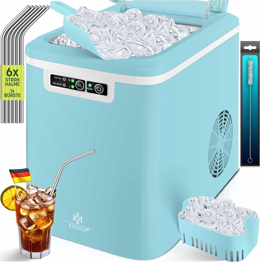 Krachtige IJsblokjesmachine met RVS 2 2L Tank en LED-Display Maakt IJs in 7 Minuten