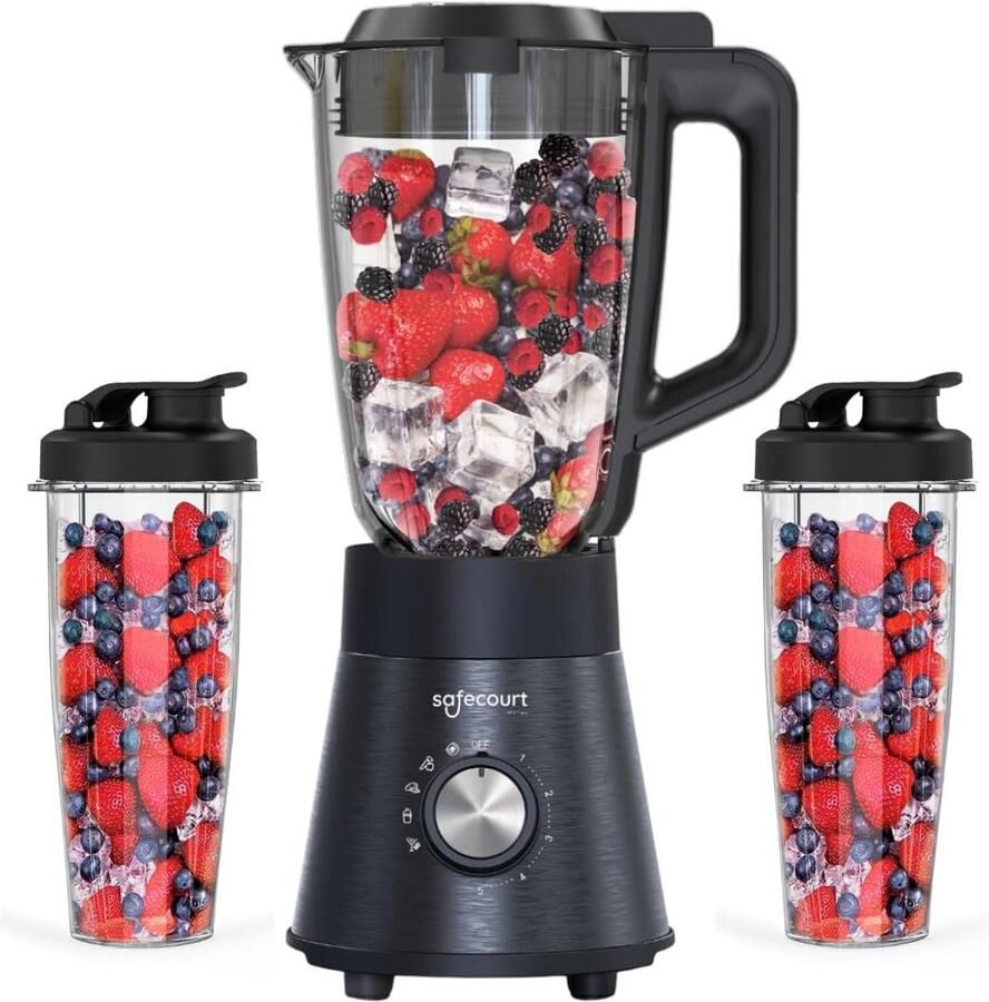 Krachtige Keukenblender met Glazen Kan en 1300 Watt Smoothie Maker en IJscrusher