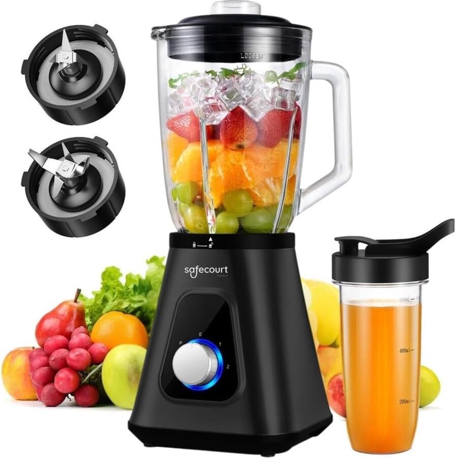Keuken Blender Smoothie Maker Gezond Eten Krachtige Motor 1.5L Glas 600ml Zwart