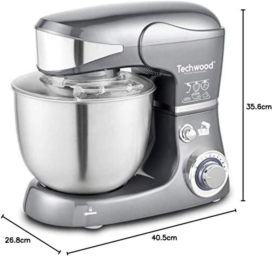 Krachtige Keukenmachine 1000W met RVS Kom 5L Grijs