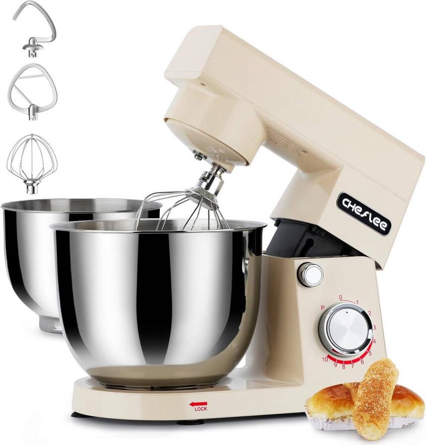 Krachtige Keukenmachine 1500 W met Roestvrijstalenkommen en 10+ Snelheden