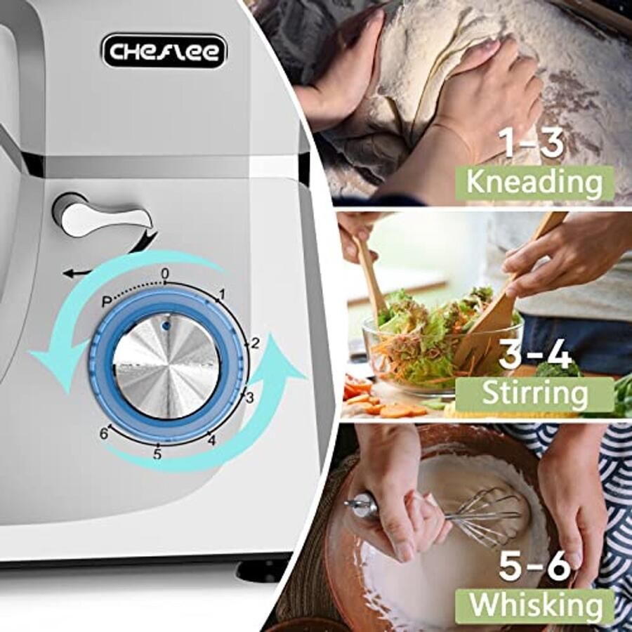 Krachtige Keukenmachine 1800 W met 7 2 Liter Roestvrijstalen Kom 6 Snelheden en Geluidsarme Kneedfunctie