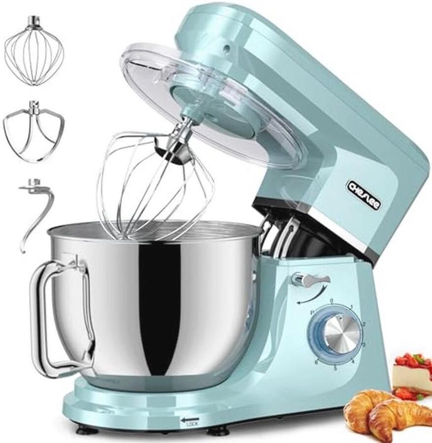 Krachtige Keukenmachine 2000 W met Kneed- en Roerfunctie 6 Snelheden Geluidsarm en RVS Kom van 7 2 l