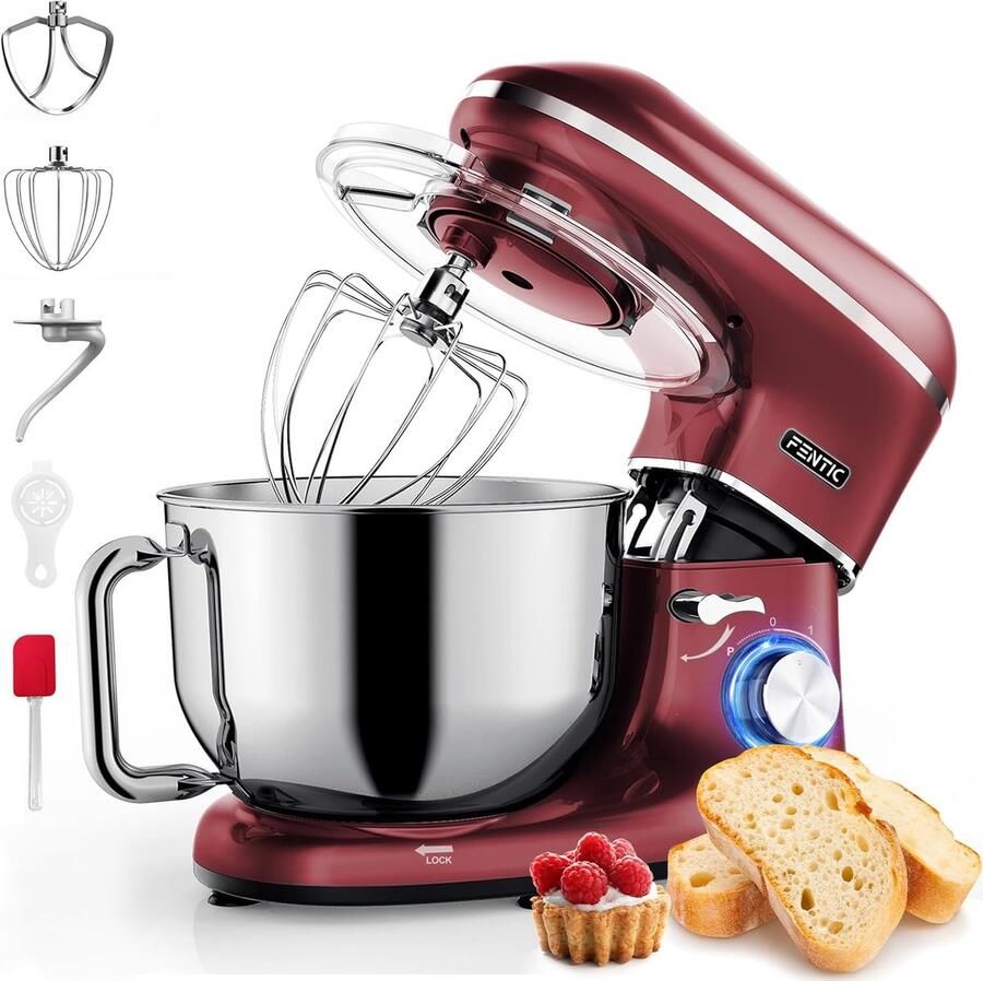 Krachtige Keukenmachine 2000W RVS Mengkom (6 2 L) Multifunctionele Mixer met Garde Deeghaak en Menghaak Inclusief Extra Accessoires Rood
