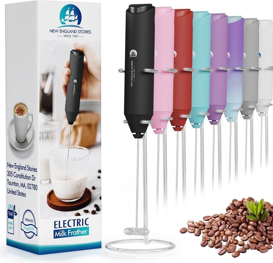 Krachtige melkopschuimer handheld schuimmaker mini-garde drankmixer voor koffie cappuccino latte matcha warme chocolademelk met standaard zwart