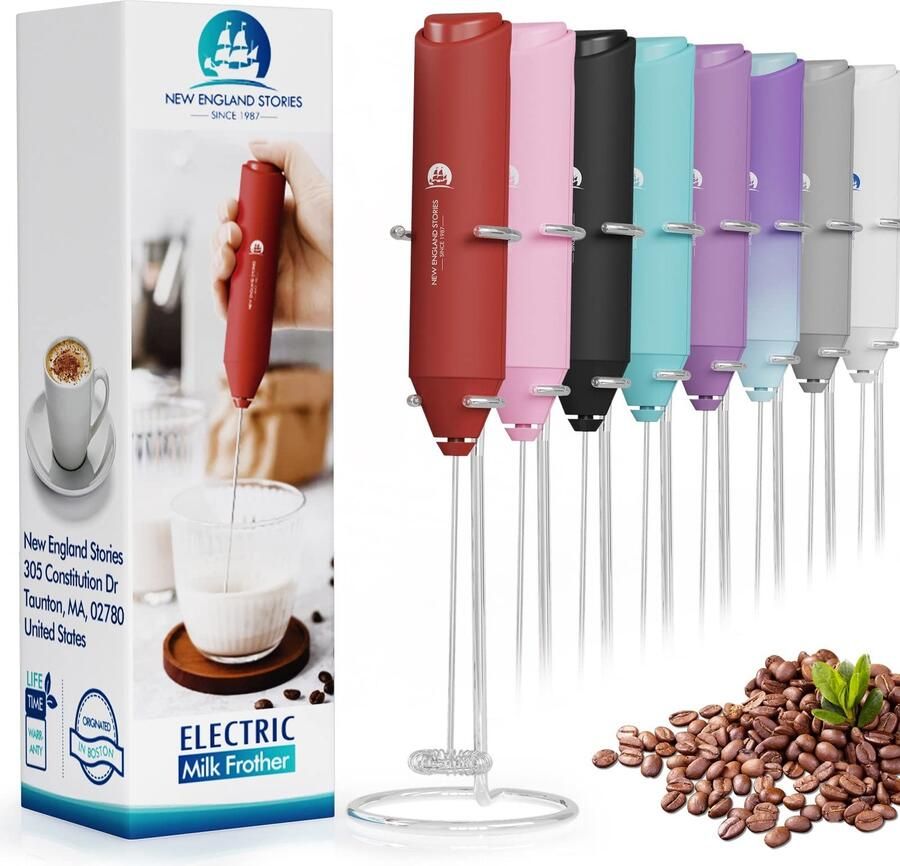 Krachtige melkopschuimer handheld schuimmaker mini-garde drankmixer voor koffie cappuccino latte matcha warme chocolademelk met standaard rood