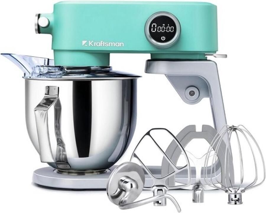 Krachtige Metalen Keukenmachine 5L 8 Snelheden & Timer Inclusief Garde Deeghaak & Mixer
