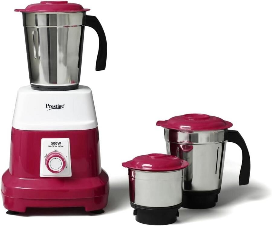 Krachtige Mixer Grinder 500W met 3 RVS Mengpotten Rood Wit
