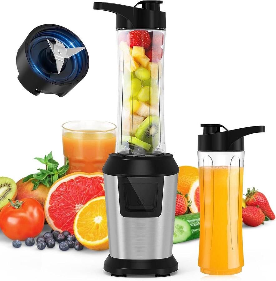 Mini Mixer Smoothie Blender Gezonde Drankjes Maken Krachtige 500W Motor 2x 600ml Flessen Metaal