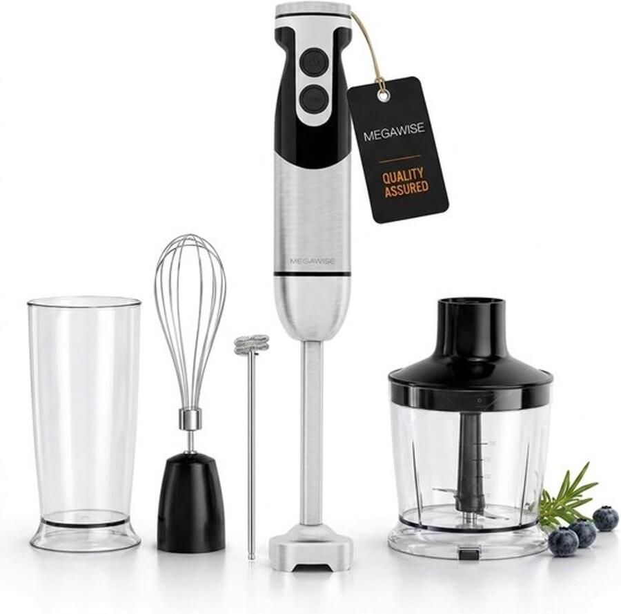 Krachtige Pro 5-in-1 staafmixer van titanium 12 snelheden met snoer 80% scherpere messen 500 ml hakmolen 600 ml beker garde en melkopschuimer (zwart)