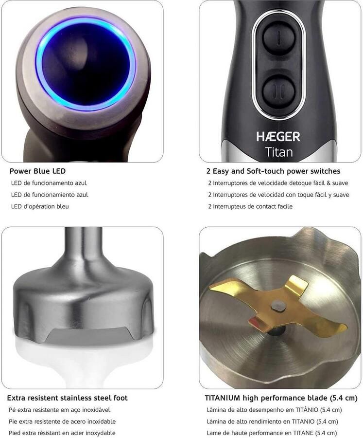 Krachtige Staafmixer 1100W met Titanium Mes en Roestvrijstalen Staaf Turbo Functie