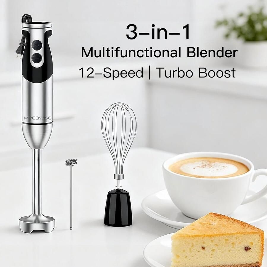 Krachtige Staafmixer 3-in-1 met 12 Snelheden Titanium Gecoate RVS Messen