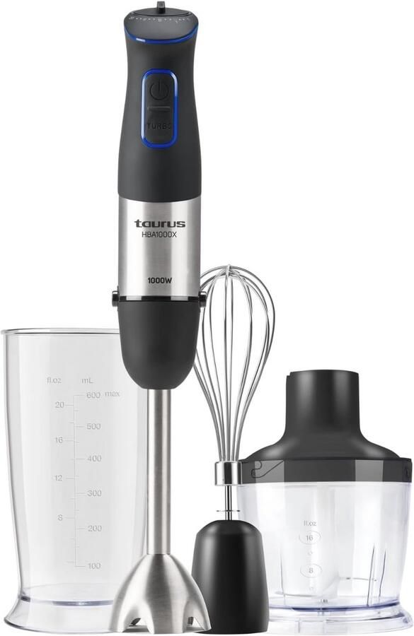 Krachtige Staafmixer met 1000 W 20 Snelheden Turbo-Functie en Spatbescherming Inclusief Accessoires
