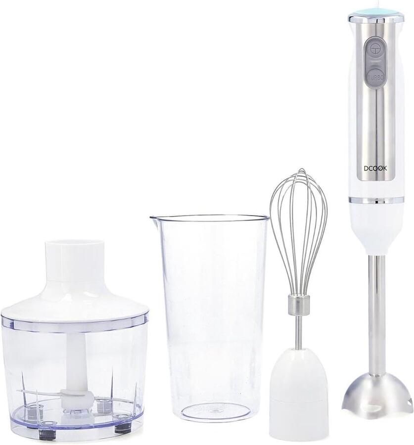 Krachtige Staafmixer Set 600W Wit met Accessoires voor Keukenwerk