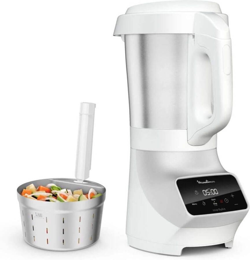 Krachtige verwarmde blender met stoommand 1100 W zilverkleurig en wit