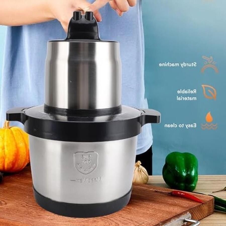 Krachtige Vleesmolen 1500W met 6L Kom en 4 Messen voor het Malen van Vlees en Groenten 2 Modi voor Efficiënt Gebruik