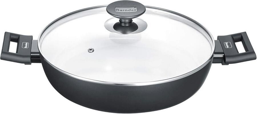 Krasbestendige serveerpan met glazen deksel 28 cm voor inductie en hittebestendig koken