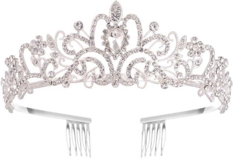 Kristallen kroon Bridal prinsessendiadeem Tiara voor bruiloft Gala bruidsdouche Halloween kostuum Zilver Eén maat metaal