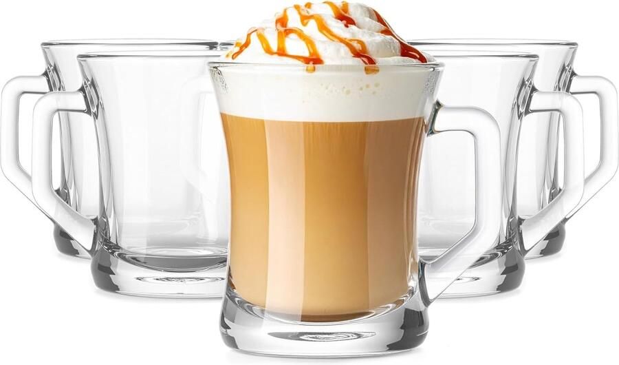 KROSNO 1992 Koffieglas Koffie Glas Met Handvat Thee 200 ml Robuust Vaatwasserbestendig Hoogglans Transparant
