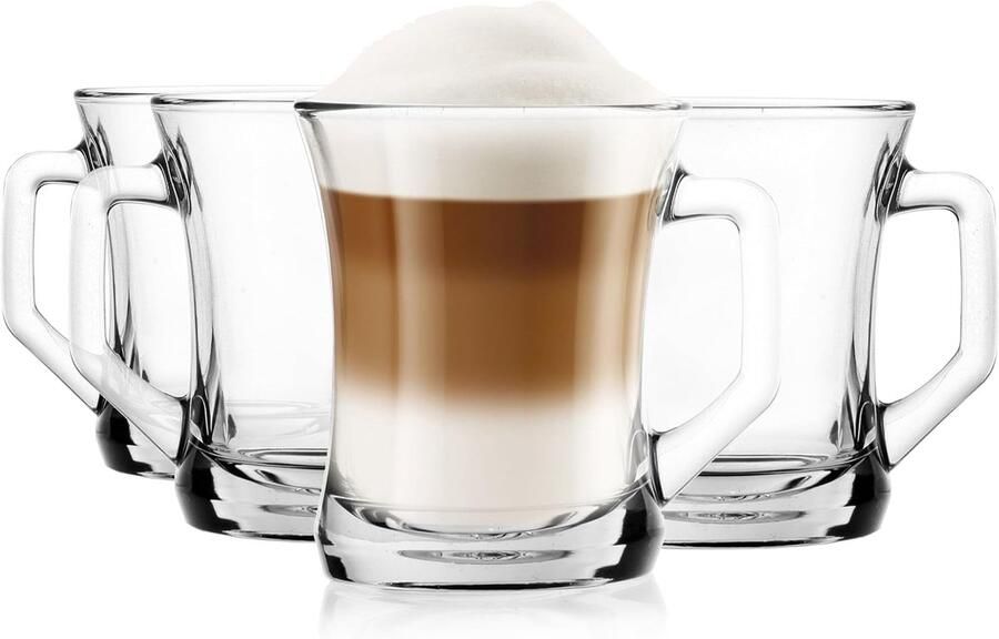 KROSNO 1992 koffieglas met handvat theeglazen mok 200 ml robuust vaatwasmachinebestendig hoogglans transparant