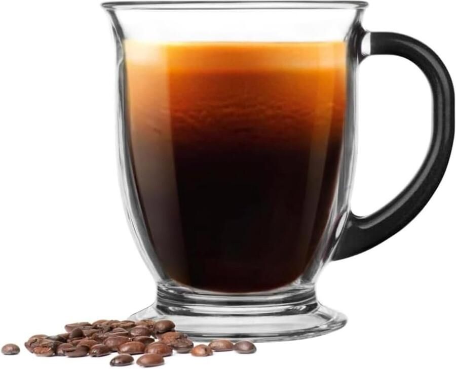 KROSNO 1992 Kubas Koffieglazen Set van 6 stuks met Zwarte Handgreep Cappuccino IJskoffie Glazen Bekers Vaatwasserbestendig 6x400 ml