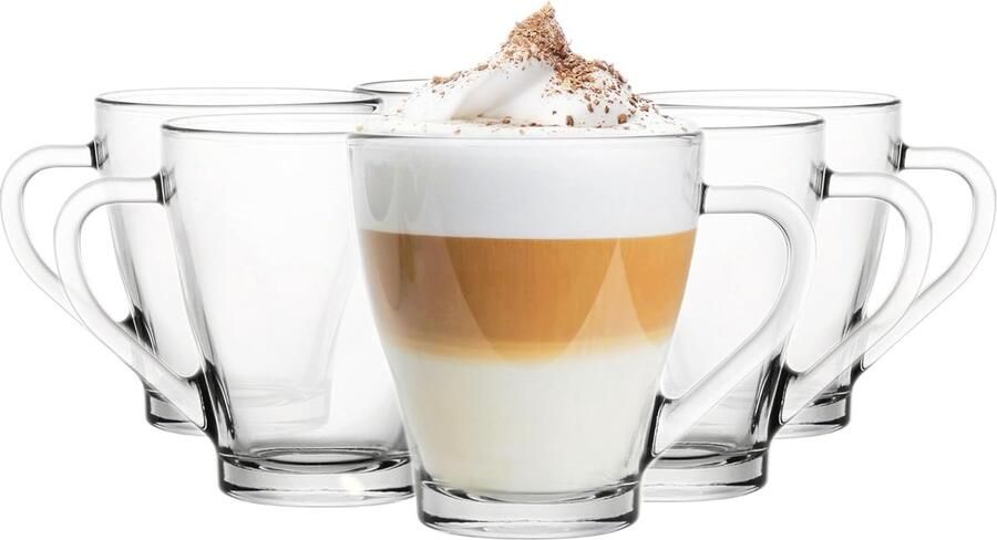 KROSNO 280ml Set van 6 stuks Glazen mokken glazen met handvat theeglas mok koffiekop glazen mok met oor klassieke en universele stijl