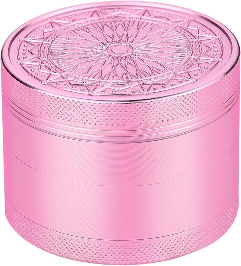 Kruidenmolen 2 5 inch (63mm) Aluminium 4delig Grote Grinder met Stuifmeelschraper (Roze)