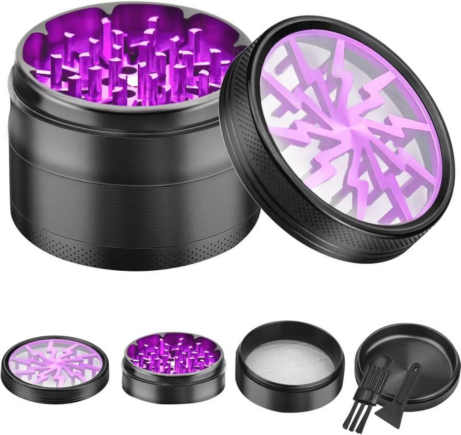 Kruidenmolen 63 mm met Magnetisch Deksel en Pollenval 4-delige Set