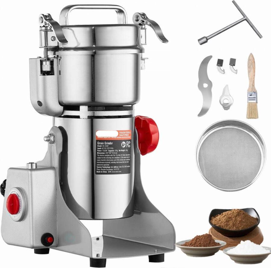 Kruidenmolen Elektrisch Specerijenmolen Graanmolen Kruidenmaler Elektrische Koffie Molen Hoge snelheid commerciële slijpmachine 500G 2000W 28000RPM Zilver