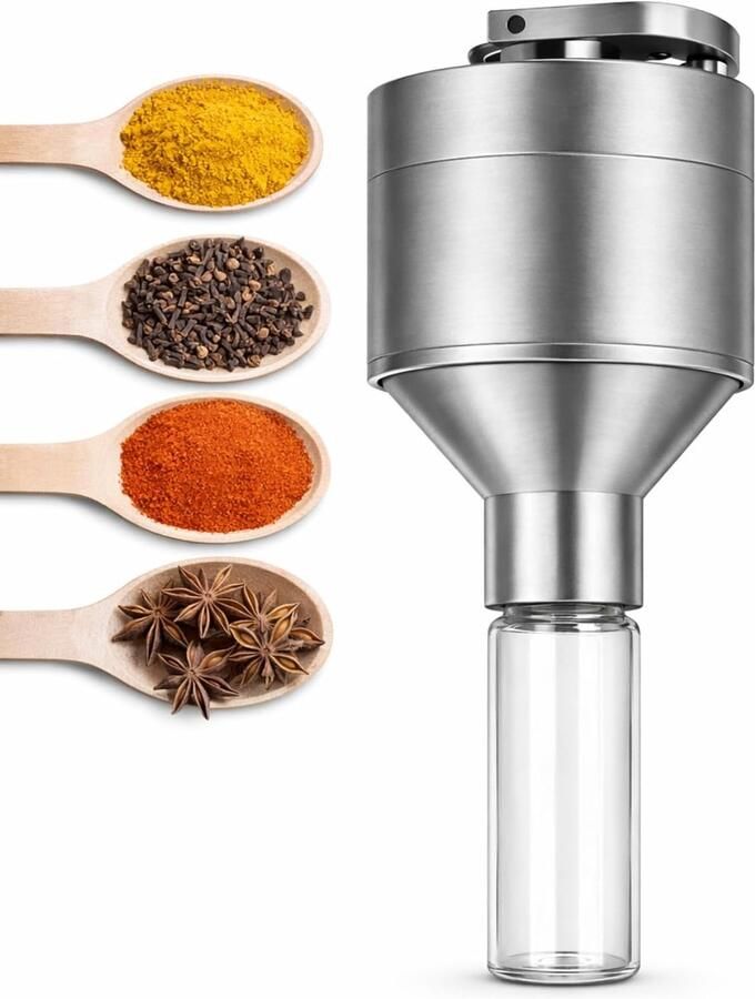 Kruidenmolen Handmolen Trichter met glazen flesje Grinder Ultrafijn malen Metaalversnipperaar